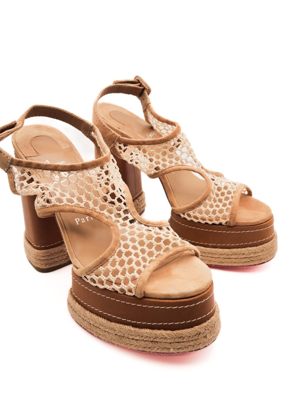 Christian Louboutin Almeja 130 Leather Block Heel Platform Mesh Espadrille EU 37